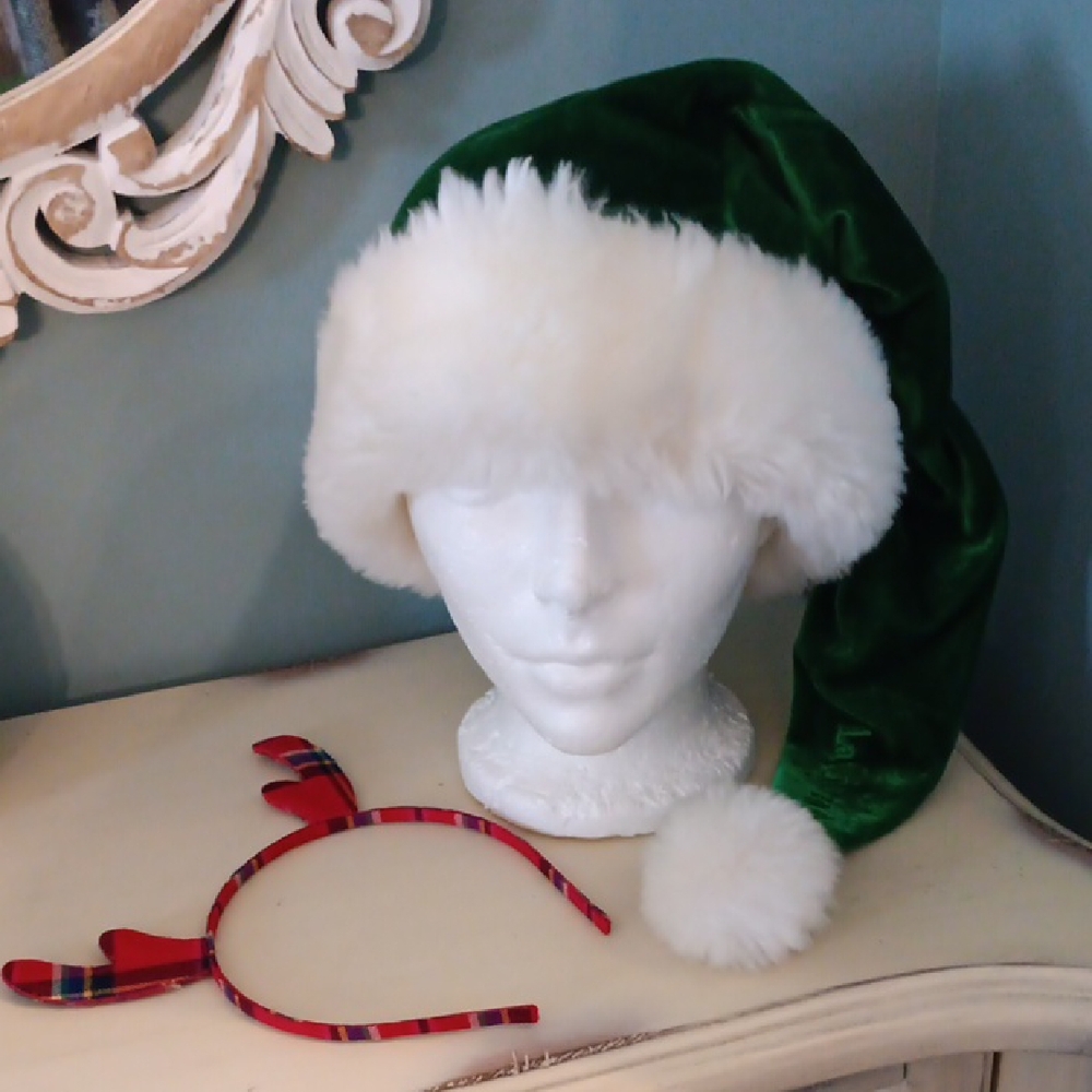^ Green Velvet Sexy Santa hat & plaid Reindeer Headband